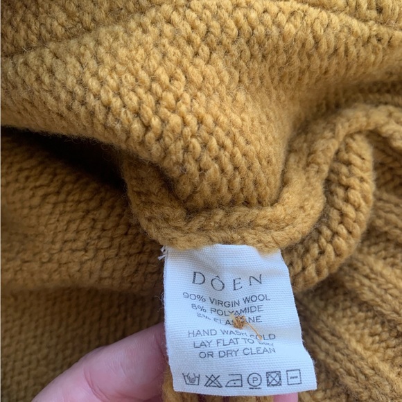 Doen Risette Wool Crew Neck Pocket Button Cardigan Crop Sweater Mustard Yellow - Picture 7 of 7